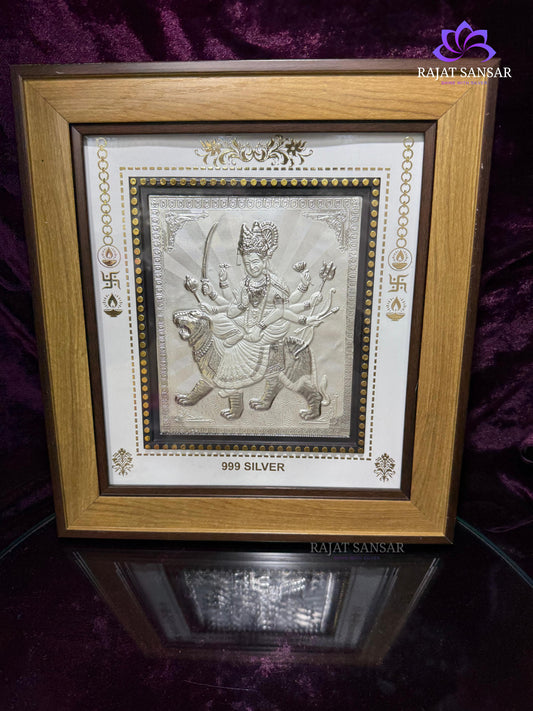 999 Pure Silver Maa Durga Photo Frame – Symbol of Power & Divine Protection