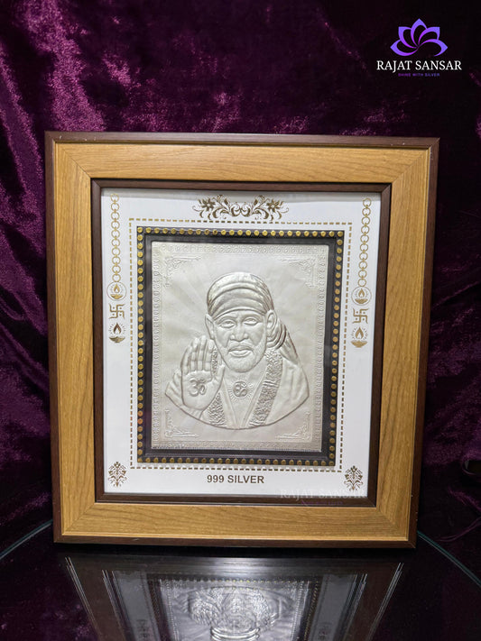 999 Pure Silver Sai Baba Photo Frame – Blessings of Faith & Peace