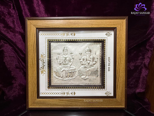 999 Pure Silver Laxmi & Ganesh Ji Photo Frame – Blessings of Wealth & Auspicious Beginnings