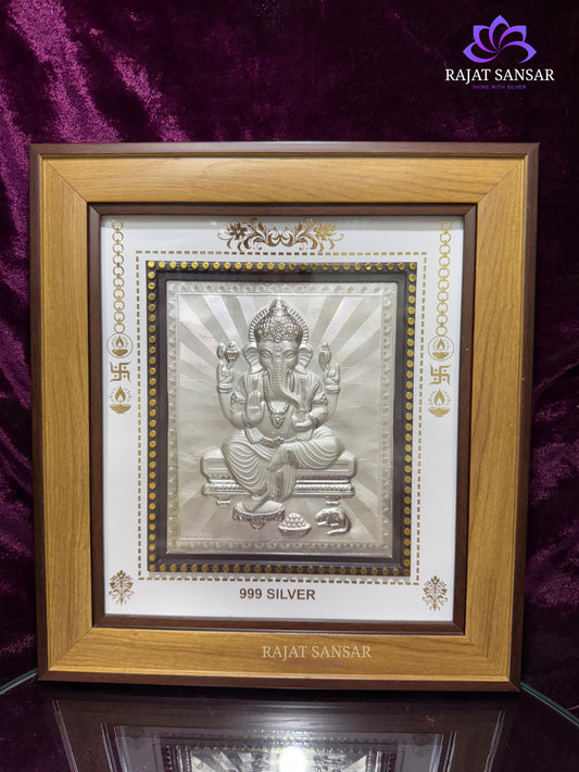 999 Pure Silver Ganesh Ji Photo Frame – Blessings of Wisdom & Prosperity