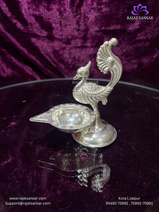 Silver Mayur Diya – Traditional Peacock Design
