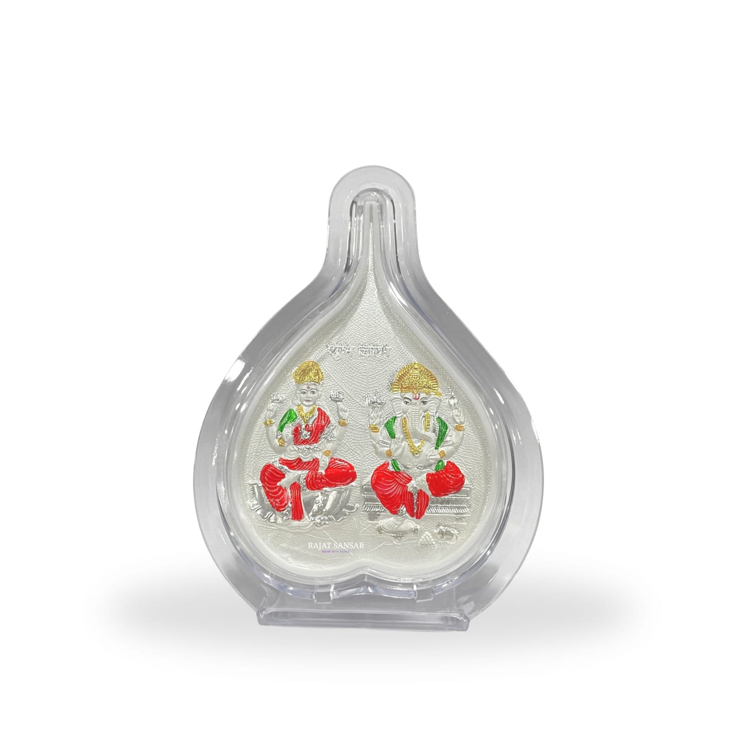 999 Pure Silver Laxmi & Ganesh Ji Pan Shape Frame | Divine Home & Office Decor