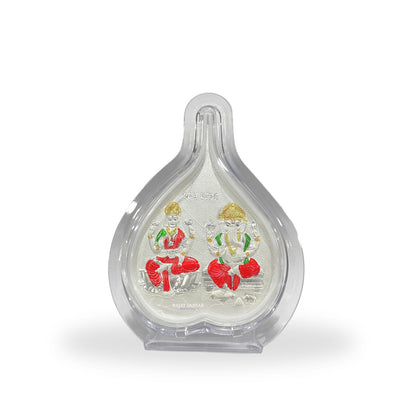 999 Pure Silver Laxmi & Ganesh Ji Pan Shape Frame | Divine Home & Office Decor