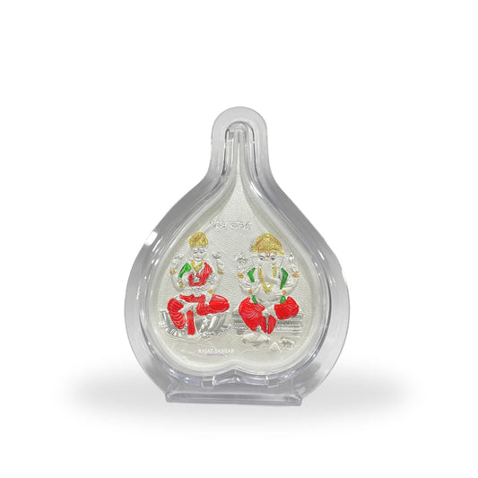 999 Pure Silver Laxmi & Ganesh Ji Pan Shape Frame | Divine Home & Office Decor