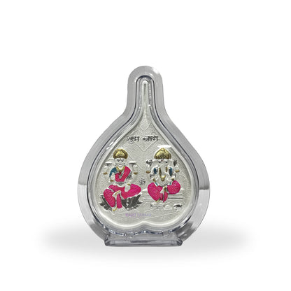 999 Pure Silver Laxmi & Ganesh Ji Pan Shape Frame | office desk, Home Decor & Gifting