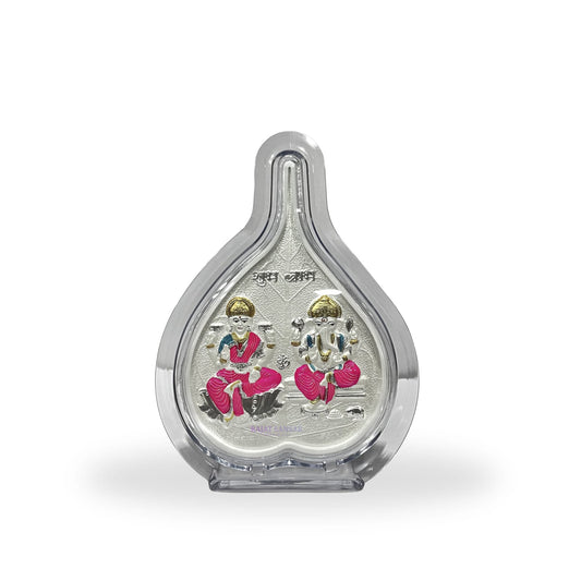999 Pure Silver Laxmi & Ganesh Ji Pan Shape Frame | office desk, Home Decor & Gifting