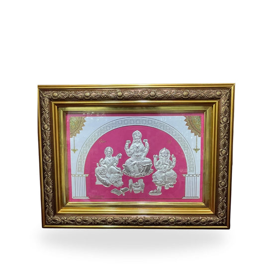999 Pure Silver Saraswati, Laxmi & Ganesh Ji Frame – Festival & Housewarming Gift