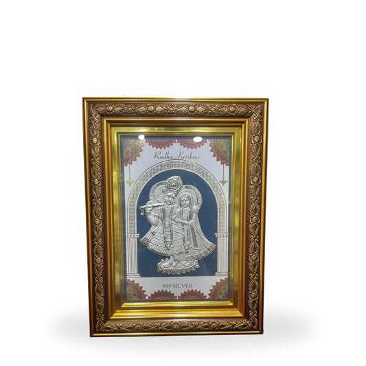 999 Pure Silver Radha Krishna Photo Frame – Divine Love & Blessings