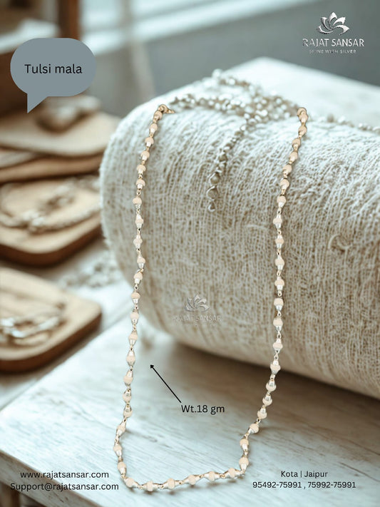 Silver Tulsi Mala – A Blend of Purity & Spirituality