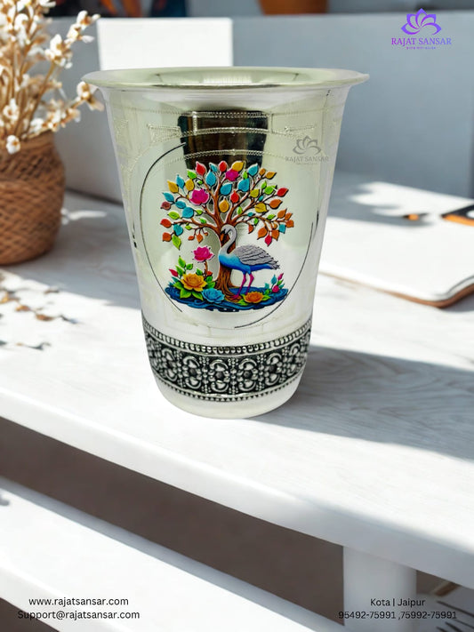 92.5 Silver Glass- Meenakari Oxidized Peacock