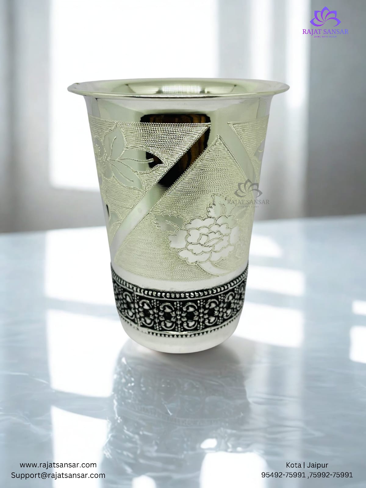 92.5 Silver Glass- Meenakari Oxidized