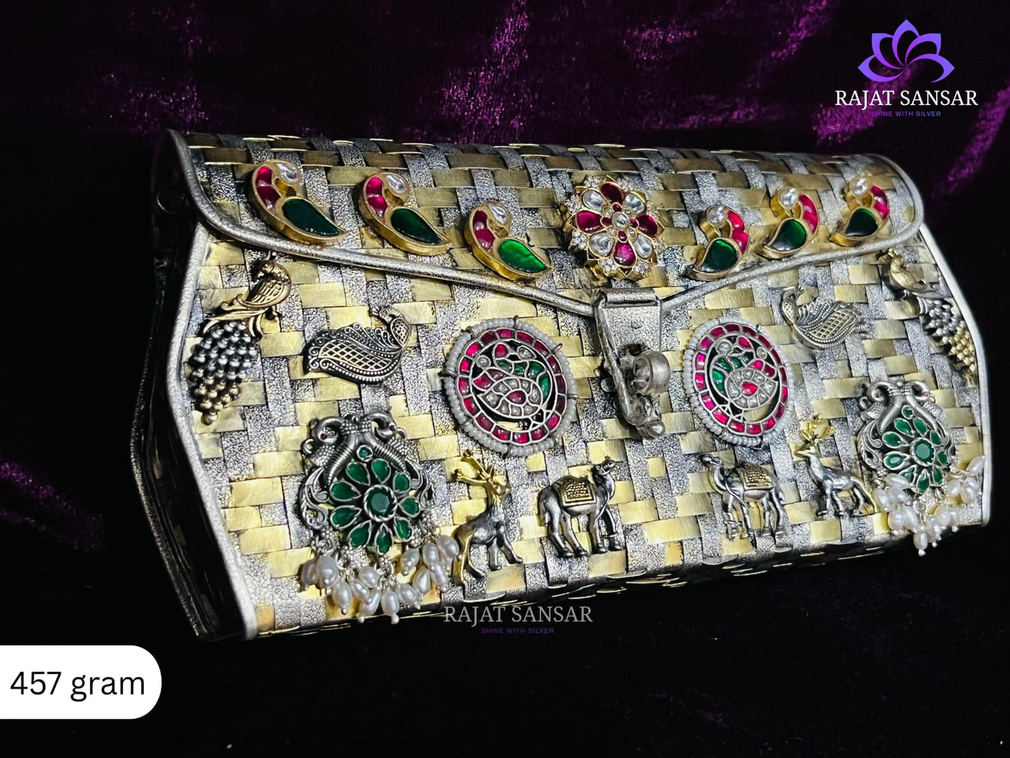 92.5 Silver Purse – Kundan with Gold Polish