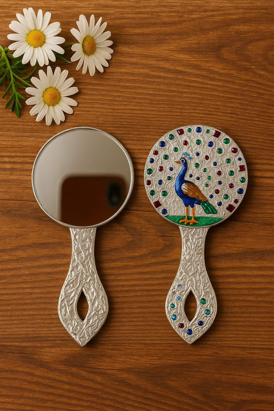 Elegant Silver Handheld Mirror – Vintage & Traditional Design