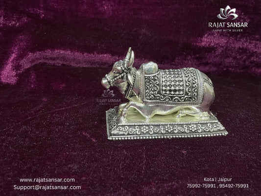 Silver Oxidized Nandi Idol