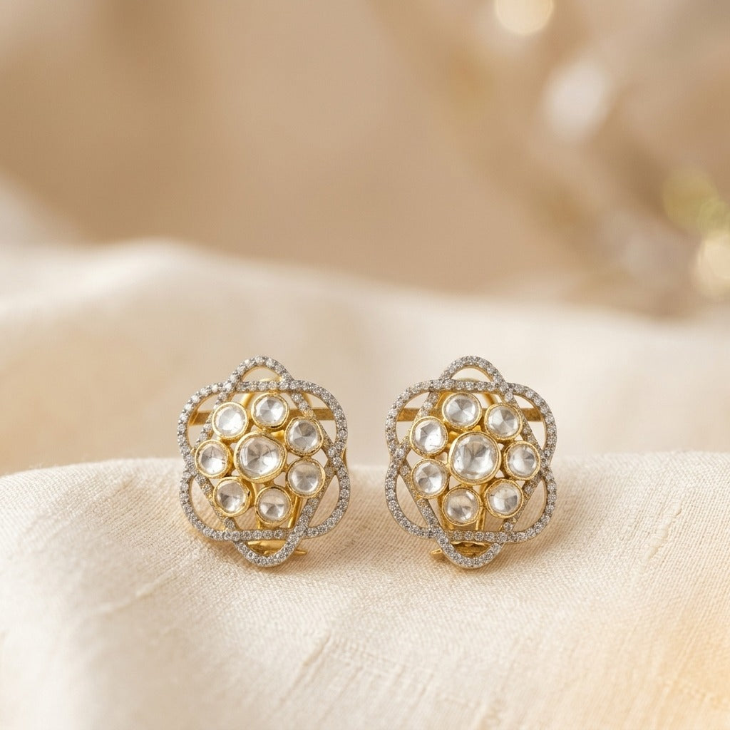 Kundan Bloom 925 Silver Statement Studs
