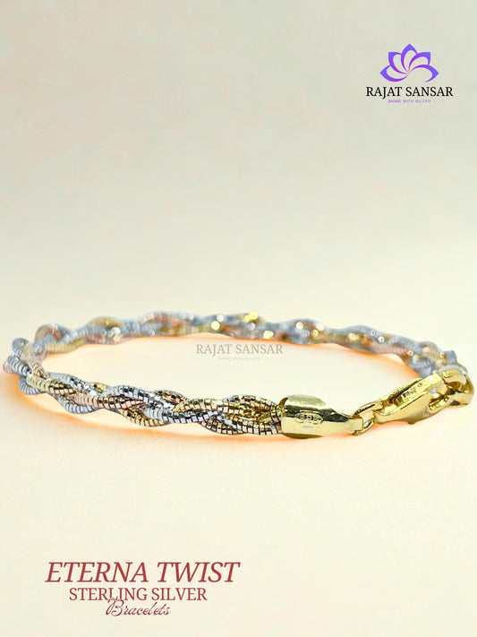 92.5 Sterling Silver Eterna Twist Bracelets Triple Tone Finish