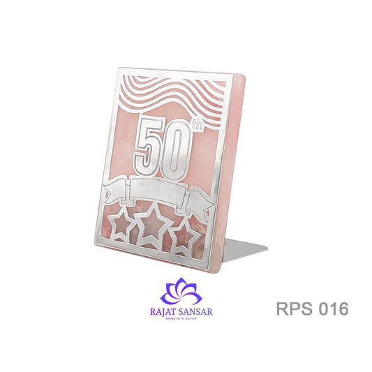 92.5 Silver Rose Quarts Stone Stand - Celebrating 50th Anniversary / Birthday