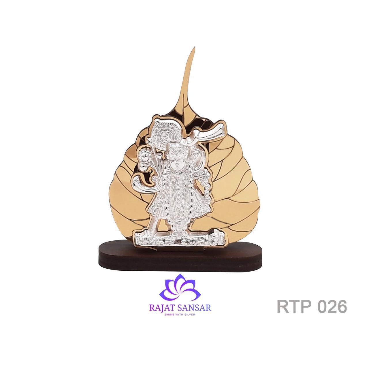 92.5 Silver Shrinath Ji Wooden Peepal Leaf Table Stand