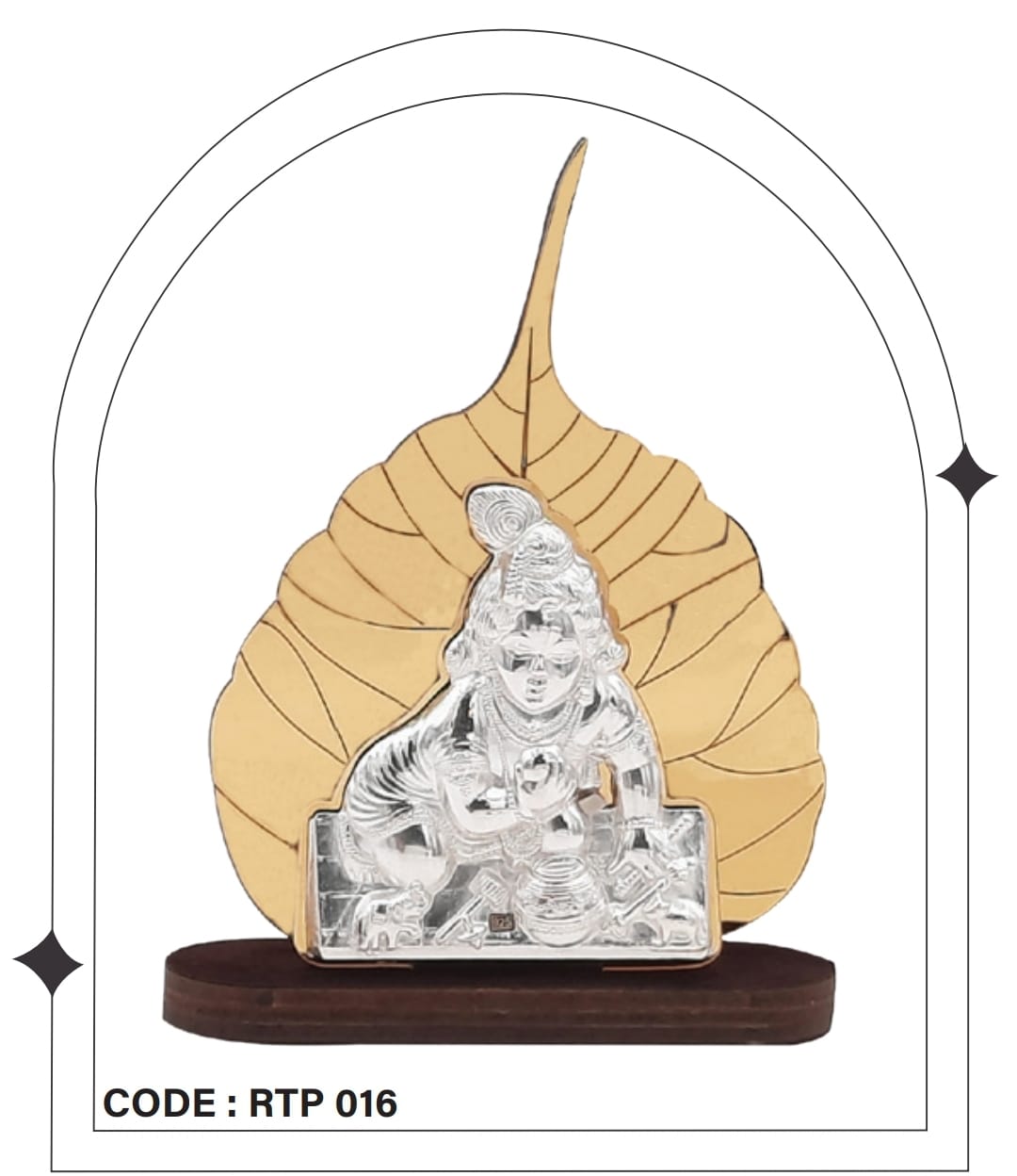 92.5 Silver Laddu Gopal wooden Peepal Leaf