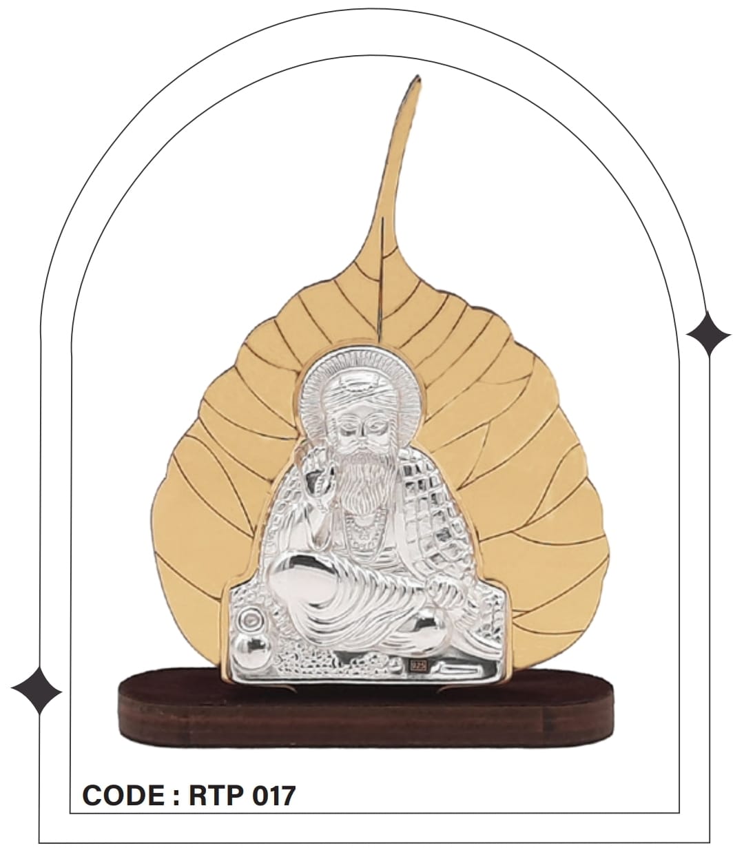 92.5 Silver Guru Nanak Ji Wooden Peepal Leaf Table Stand