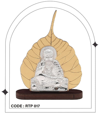 92.5 Silver Guru Nanak Ji Wooden Peepal Leaf Table Stand