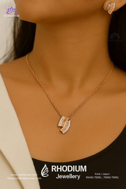 Silver Rhodium Chain Pendant Set