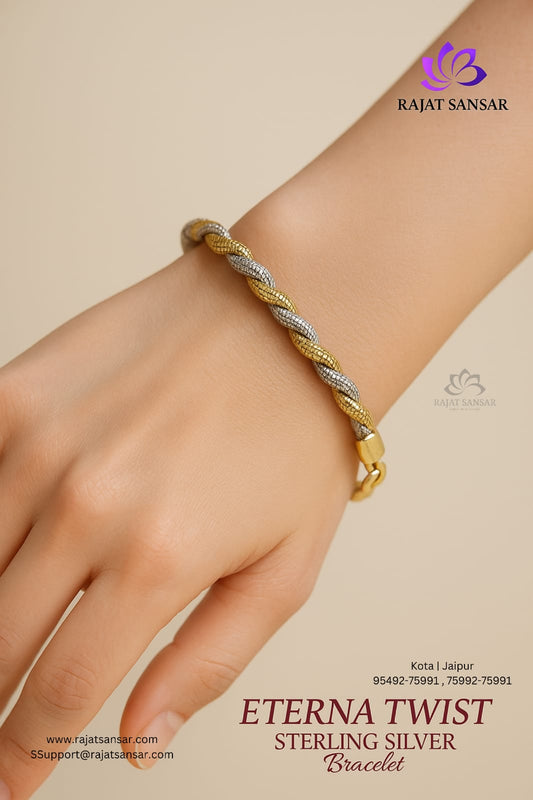 92.5 Sterling Silver Eterna Twist Bracelets Triple Tone Finish