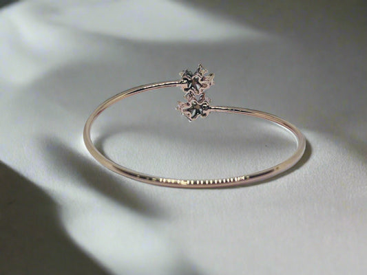 Silver Rose Gold Single Hand Bangle - flower