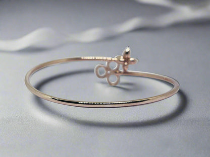 Silver Rose Gold Single Hand  Bangle - Flower Ring