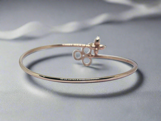 Silver Rose Gold Single Hand  Bangle - Flower Ring
