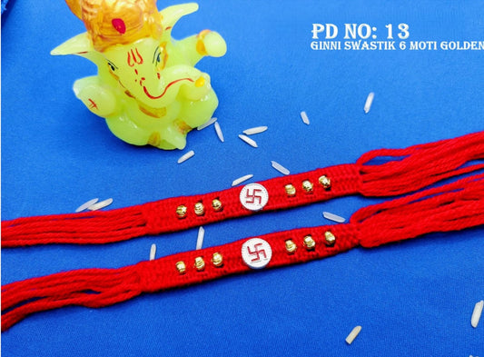 Silver Rakhi- Swastik 6 Moti Golden