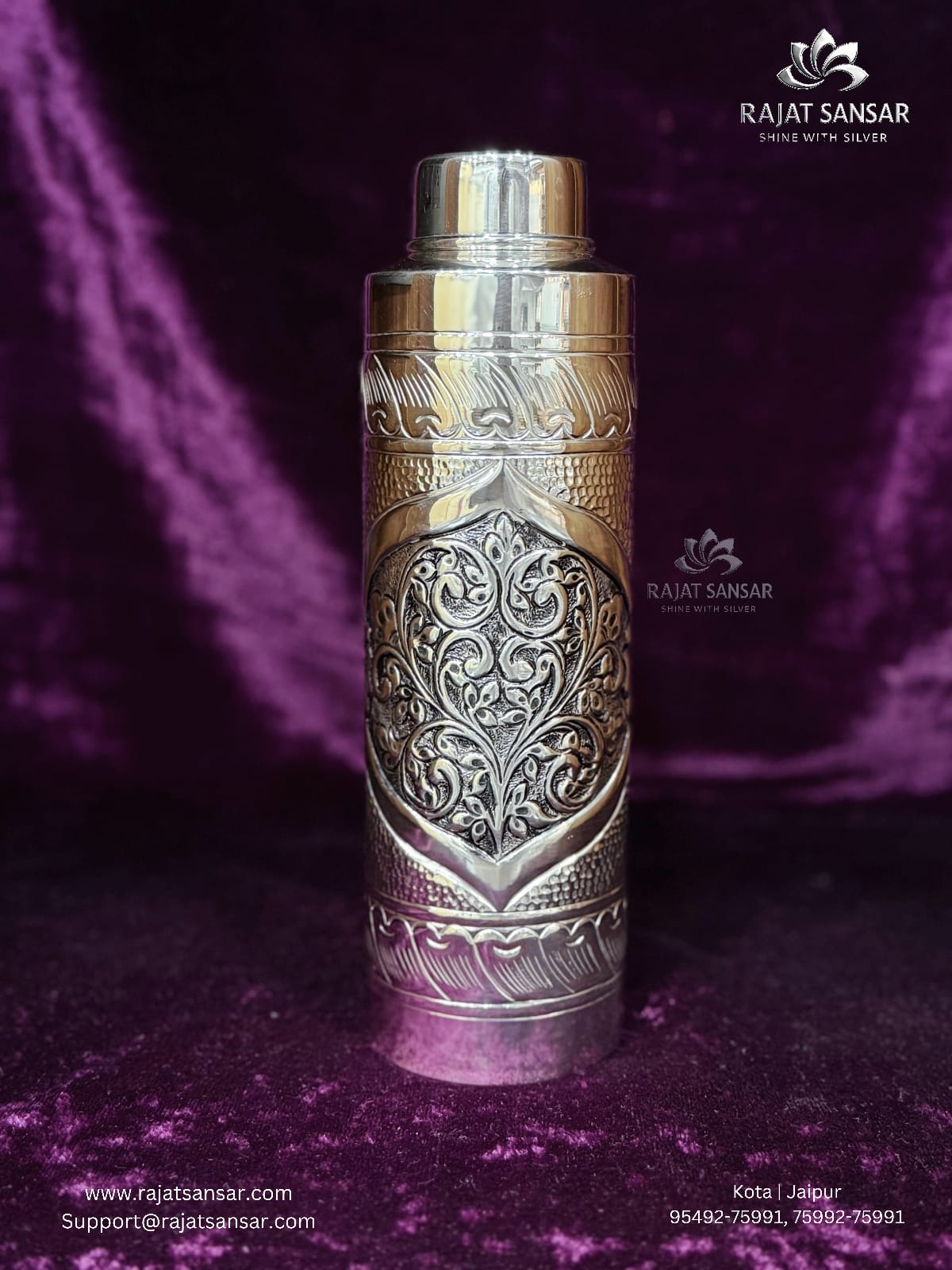 Elegant Designer Silver Water Bottle (500ml–1L) – Premium Collection by Rajat Sansar