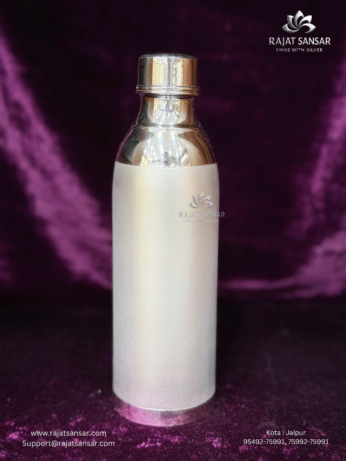 Elegant Designer Silver Water Bottle (500ml–1L) – Premium Collection by Rajat Sansar