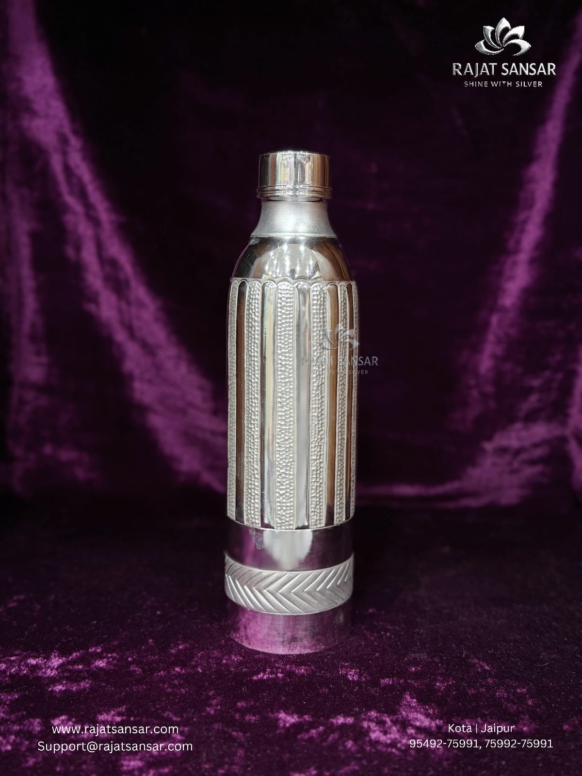 Elegant Designer Silver Water Bottle (500ml–1L) – Premium Collection by Rajat Sansar