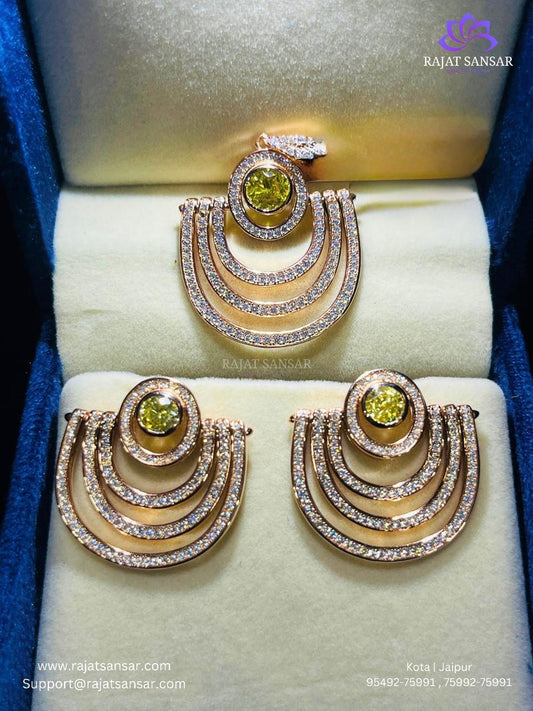 92.5 Sterling Silver Pendant Earring in Rose Gold finish