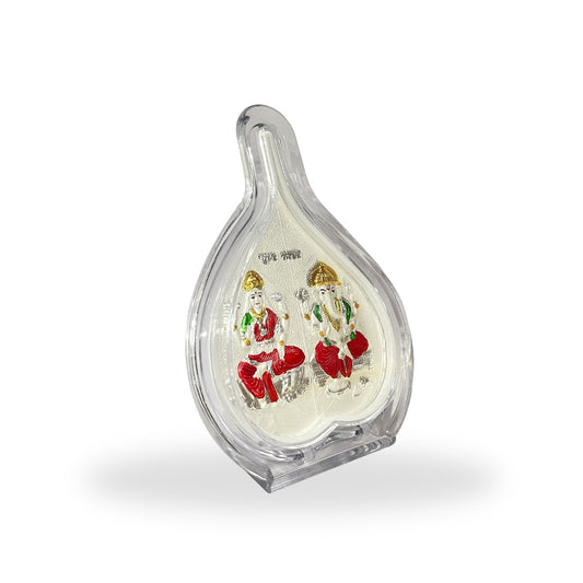 999 Pure Silver Laxmi & Ganesh Ji Pan Shape Frame | Divine Home & Office Decor