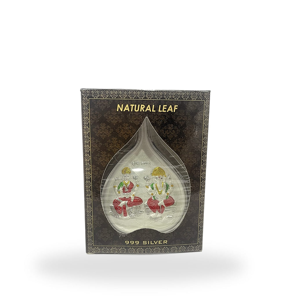 999 Pure Silver Laxmi & Ganesh Ji Pan Shape Frame | Divine Home & Office Decor 5X6 Inch