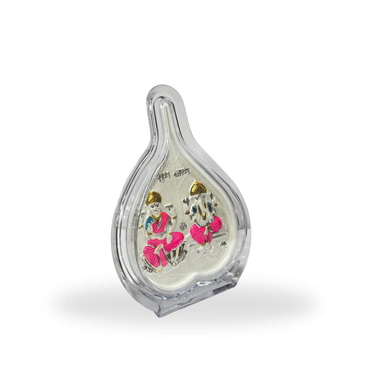 999 Pure Silver Laxmi & Ganesh Ji Pan Shape Frame | office desk, Home Decor & Gifting