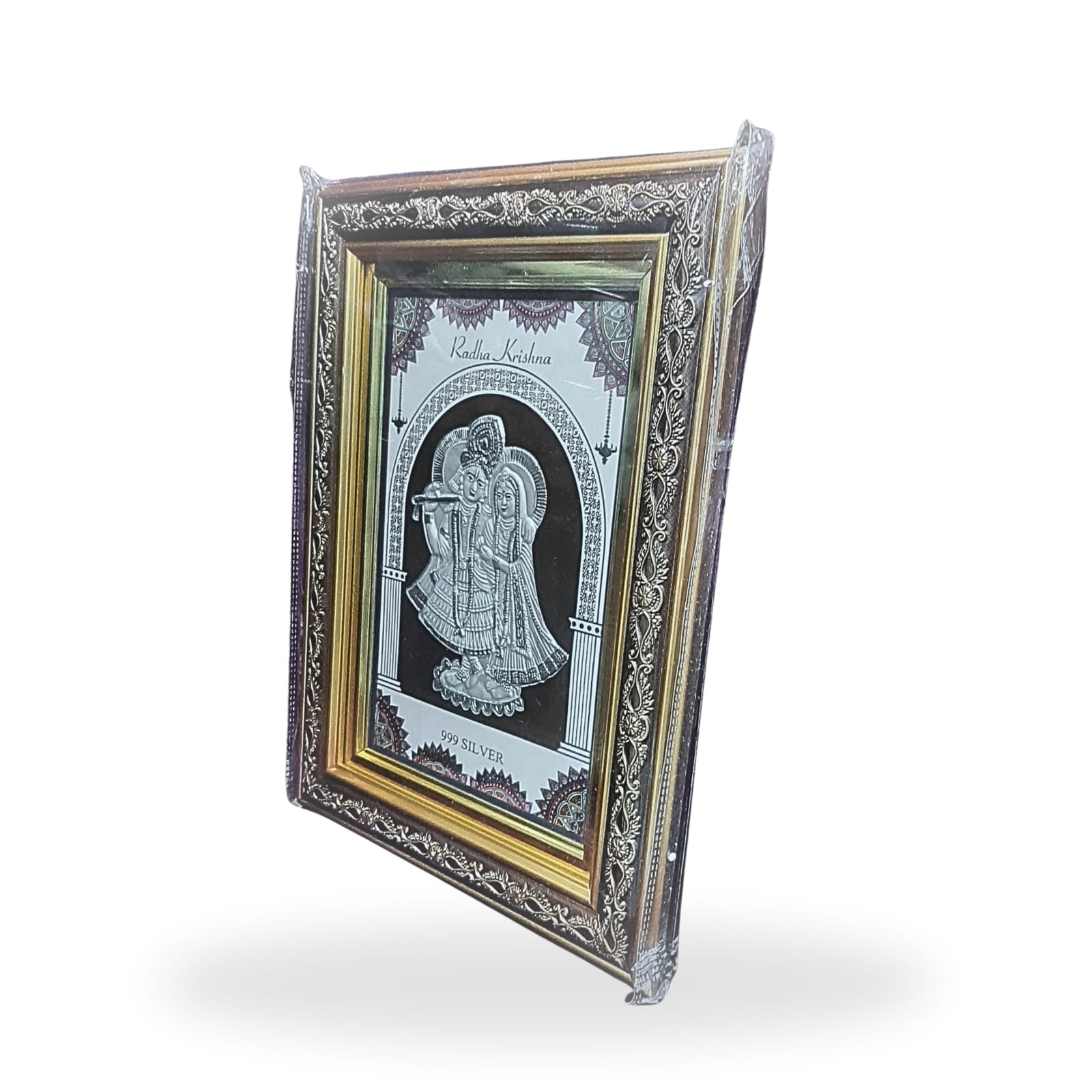 999 Pure Silver Radha Krishna Photo Frame – Divine Love & Blessings 12 Inches x 9 Inches