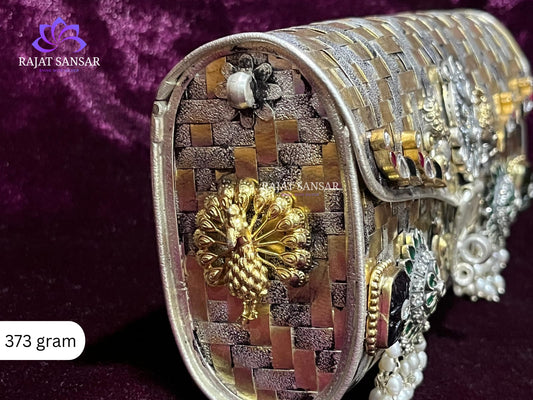 92.5 Silver Purse - Kundan work with gold polish