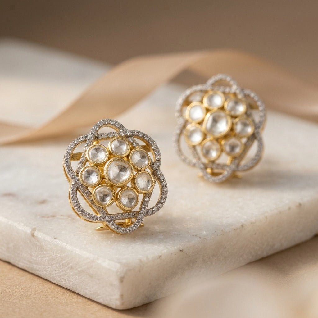 Kundan Bloom 925 Silver Statement Studs