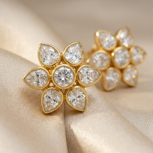 92.5 Silver Blossom Polki Stud Earrings