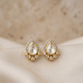 92.5 Silver Polki Tear-Drop shaped moissanite Stud Earring