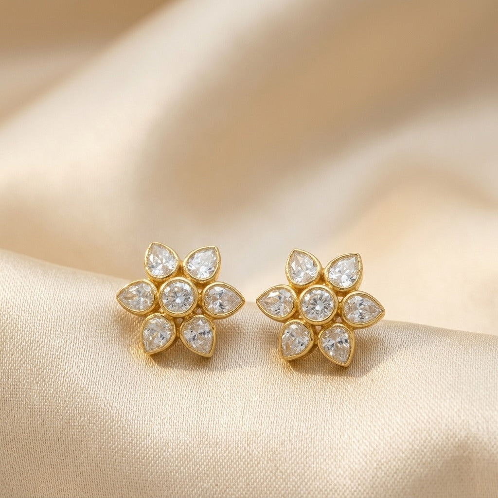 92.5 Silver Blossom Polki Stud Earrings