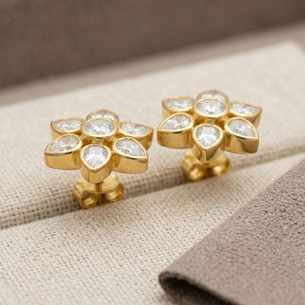 92.5 Silver Blossom Polki Stud Earrings