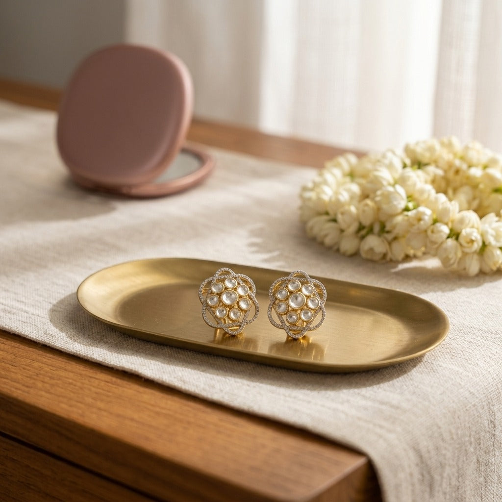 Kundan Bloom 925 Silver Statement Studs