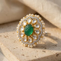 The Maharani Floral 92.5 Silver Polki Statement Ring