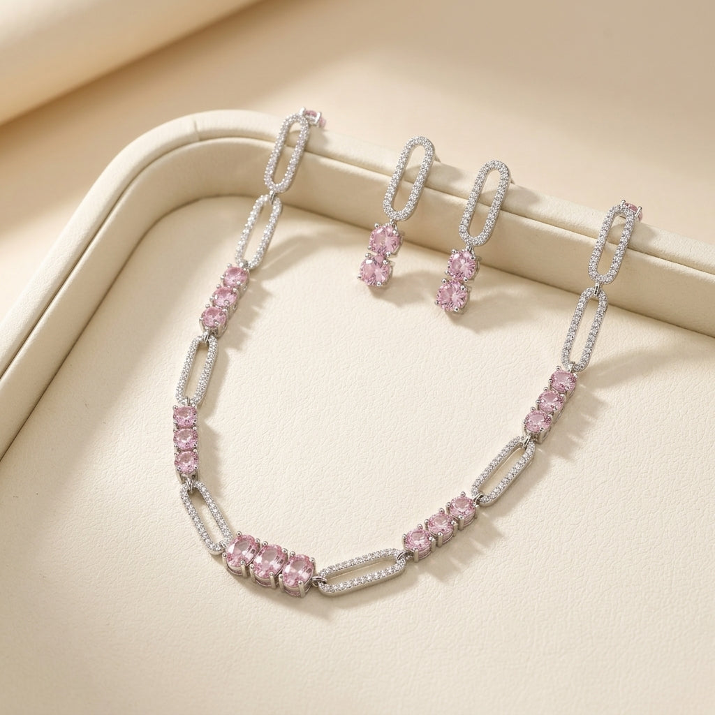 92.5 sterling silver pink sapphire Necklace set