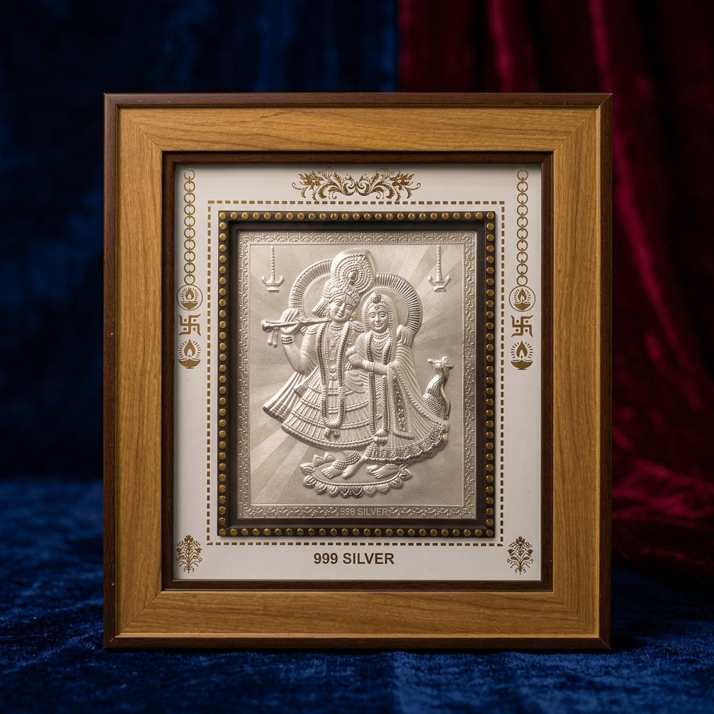 999 Pure Silver Radha Krishna Photo Frame – Eternal Love & Devotion