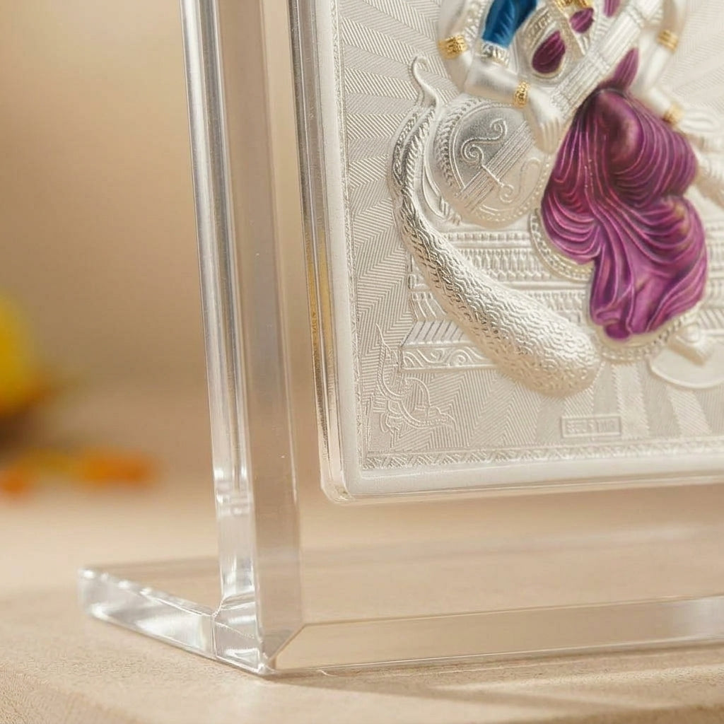 999 Silver Saraswati Ji Photo Frame Idol